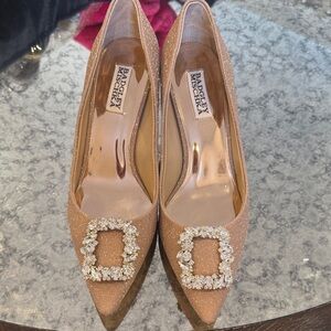 Badgley Mischka Sparkling Tan Heels with Embellishments